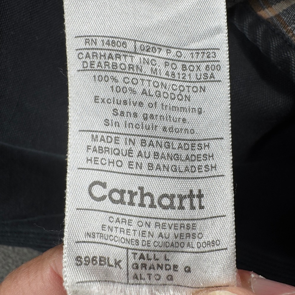 Carhartt Canvas Shirt Jacket Mens L Tall Black Flannel Line Thrashed S96 Shacket - Picture 6 of 10
